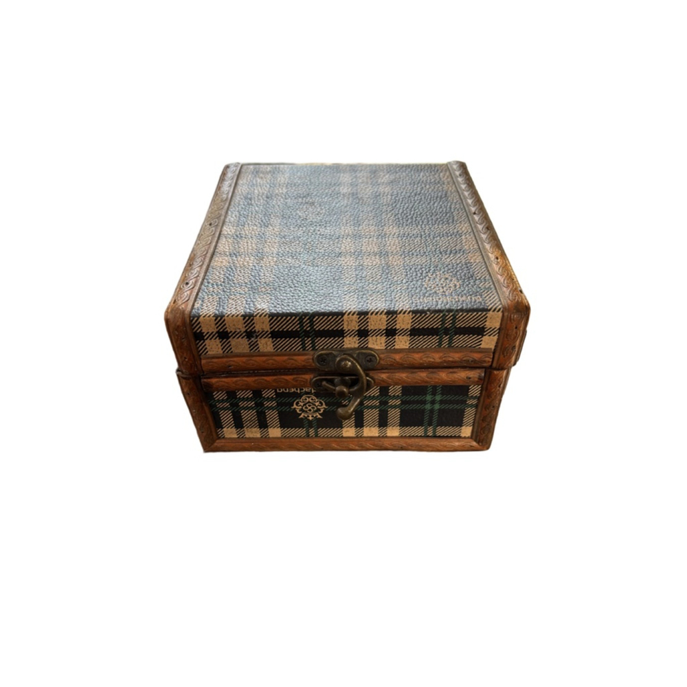 Samdacheng Plaid Wooden Jewelry Organizer Box One Size Brown Green